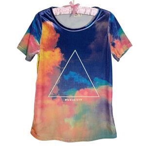 Galaxy Tie Dye Velvet S/M‎ Choi Wan Triangle Print Shirt Rainbow Made In Korea